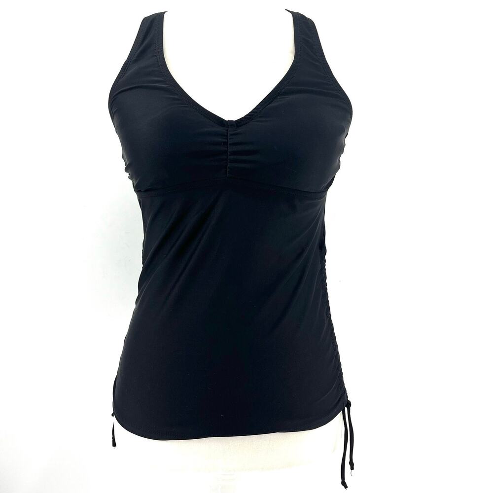 Popina Women's XS Black Ruched Drawstring v-neck swim top‎ Tankini